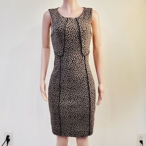 METAPHOR Leopard Print Grey Cocktail Shift Dress Size: M